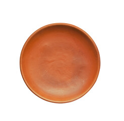 Top view of empty brown plate isolated on transparent background.