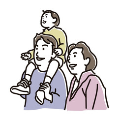 子供を肩車するパパと寄り添うママ