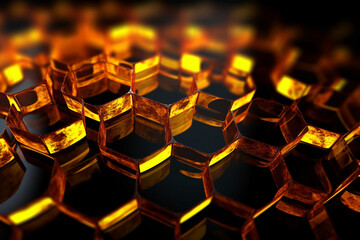 Fototapeta premium Abstract background formed from yellow hexagons , Glass gold Pattern, Geometric Crystals, Abstract