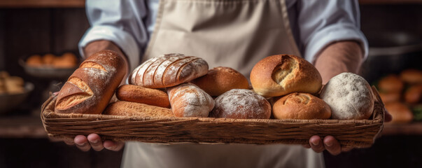 Bakers with spikelets of wheat in the hands. generative ai