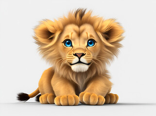 Cute lion baby on a white background, very detailed digital illustration generative ai
