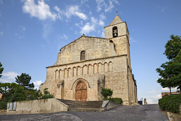 Saignon, Vaucluse, Provence-Alpes-Cote d’Azur, France: the ancient church Notre-Dame de Pitié of the medieval village in the park of Luberon