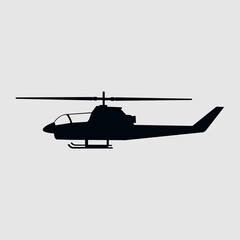 Black silhouette of a military helicopter.