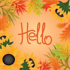Fototapeta na wymiar Hello autumn. Autumn leaves with sunflowers. Set sale banners, postcard, poster. Vector illustration