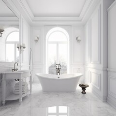 American Interior Design Bathroom In White Tone Generative AI.