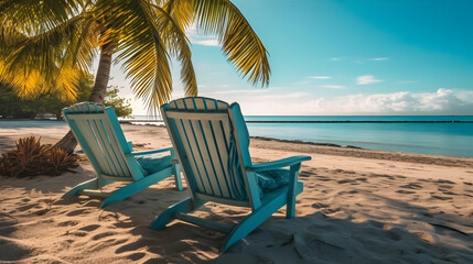 Obraz premium lounge chairs on the beach. sunbath by a tropical sun under the palm trees and umbrellas