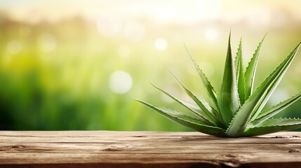 Aloe Vera on Wooden Table With Empty Space For Product Display.