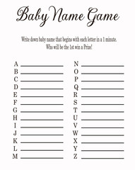 Baby Shower Simple Black and White Name Game