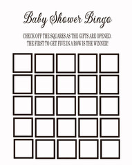 Baby Shower Simple Black and White Bingo Game