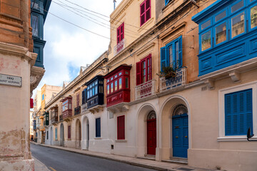 Fototapeta na wymiar Island of Malta, typical house facades in Malta