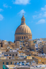Malta Island, View of Valletta and the Basilica of Our Lady of Mount Carmel, in Valletta - obrazy, fototapety, plakaty