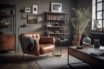 Jaw-Dropping Industrial Bookcase and Cozy Armchair Combo: Prepare to Be Amazed! Industrial, Interior