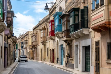 Zelfklevend Fotobehang Island of Malta, typical house facades with wooden balconies. © Angela Meier