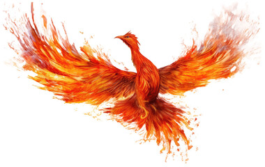 Illustration of a burning phoenix bird isolated on a transparent background, generative AI animal