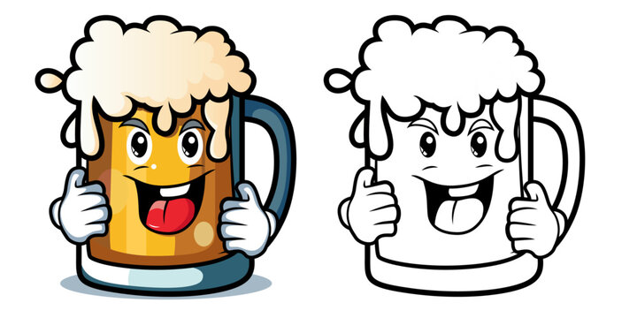 Cartoon Berer Mug with  thumbs up and foam on top,  mascot character vector illustration , Happy Beer mug with cartoon clip art stock vector image