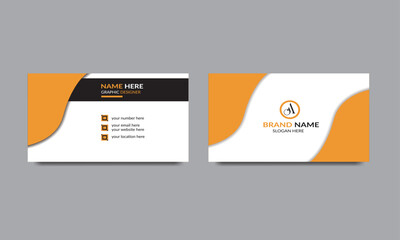 Set of orange and black name card, visiting card  and business card with white background.