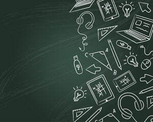 Greenboard back to school with handrawn elements. Vector illustration 