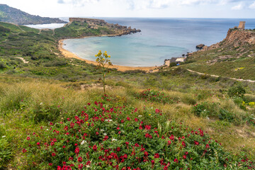 Malta Island, Riviera Beach at L-Imġarr in the North West of Malta.