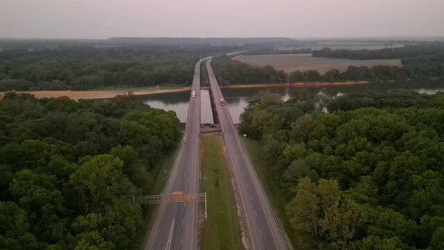 highway road at sunset. bridge and infrastructure