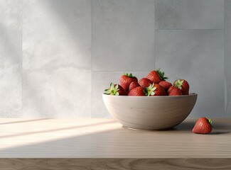 Fresh ripe organic strawberry in bowl on a dark slate, stone or concrete background. created with Generative AI technology.