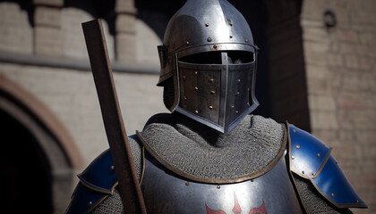 Fototapeta premium Medieval knight in armor, the medieval castle's knights