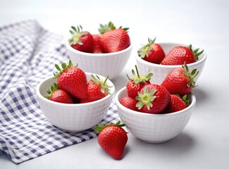 Strawberries in a white bowl on the table created with Generative AI technology.