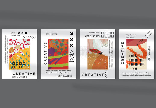 Flyer Layout with Black Geometric Shapes and Abstract Bright Rectangle on White
