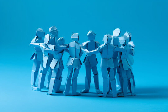 A group of paper people coming together. Community and friendship concept