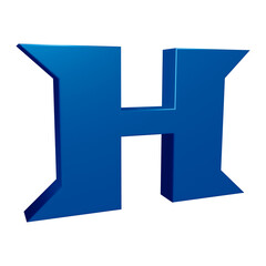 Blue alphabet letter h in 3d rendering for education, text concept