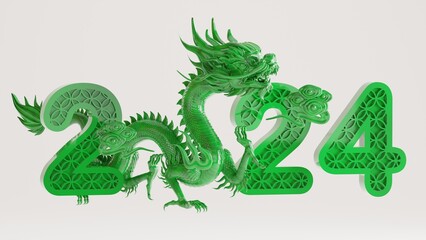 3d rendering illustration for happy chinese new year 2024 the dragon zodiac sign with flower, lantern, asian elements, red and gold on background. ( Translation :  year of the dragon 2024 ).