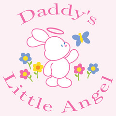 Cute rabbit with flowers and butterfly text The little angel con mommy, happy days of mother day.