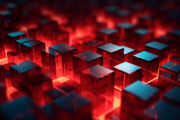 Cubes Background, red Glass Cube Pattern, Geometric 3d Crystals, Abstract