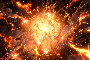 Inferno and Thunder: abstract explosions of fire and lightning, Generative AI