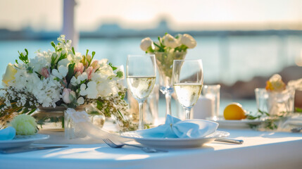 Obraz na płótnie Canvas Sea-Side Wedding Table - AI-Generated