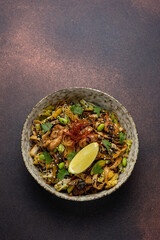Delicious pasta at the restaurant. Close up