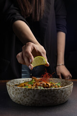 Delicious pasta at the restaurant. Close up