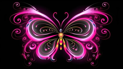 a pink shining butterfly in a banner logo artstyle, ai generated image