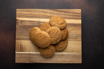 Delicious cookies on a wooden board. Close up
