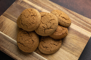 Delicious cookies on a wooden board. Close up