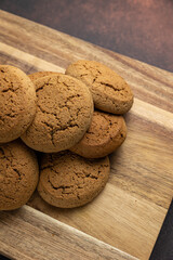 Delicious cookies on a wooden board. Close up