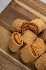 Delicious cookies on a wooden board. Close up