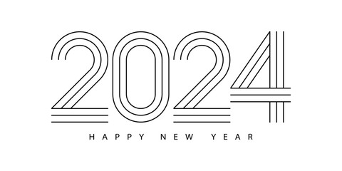 2024 Happy New Year. 2024 modern text line abstract vector design.