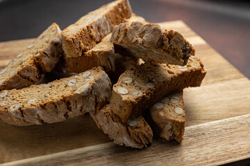 Delicious cookies on a wooden board. Close up