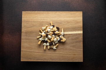 Delicious cookies on a wooden board. Close up