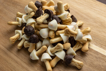 Delicious cookies on a wooden board. Close up