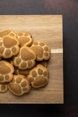 Delicious cookies on a wooden board. Close up