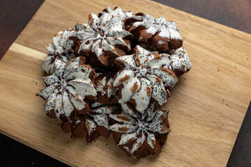 Delicious cookies on a wooden board. Close up