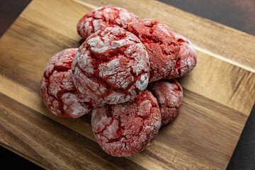 Delicious cookies on a wooden board. Close up