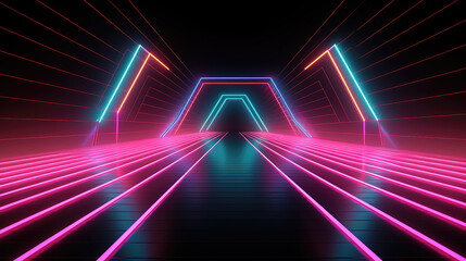 a neon light inspired tunnel subway with lines, ai generated image