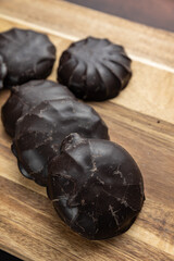 Delicious cookies on a wooden board. Close up